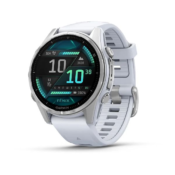 fenix® 8 – 43 mm AMOLED - Silver with Whitestone Silicone Band