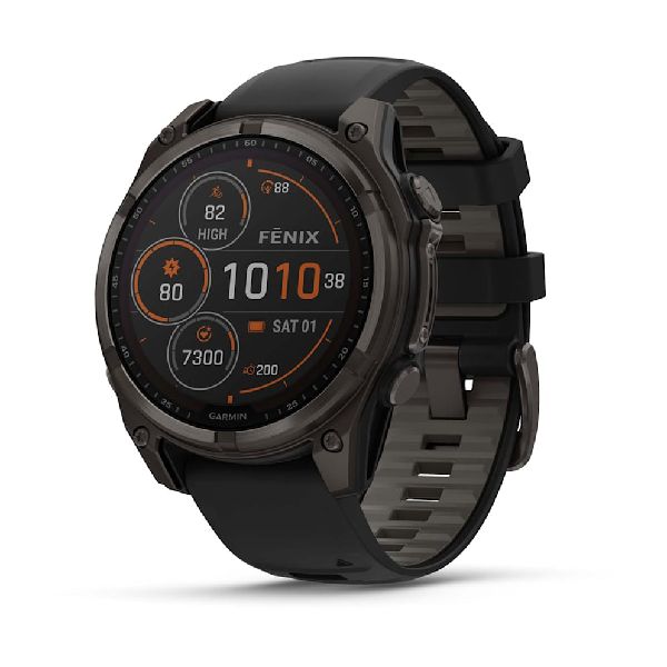fenix® 8 – 47 mm Solar - Sapphire, Carbon Gray DLC Titanium with Black/Pebble Gray Silicone Band
