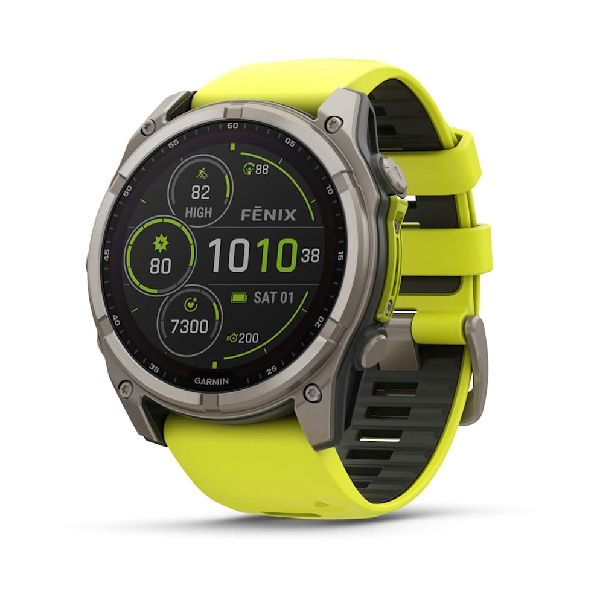 fenix® 8 – 51 mm Solar - Sapphire, Titanium with Amp Yellow/Graphite Silicone Band