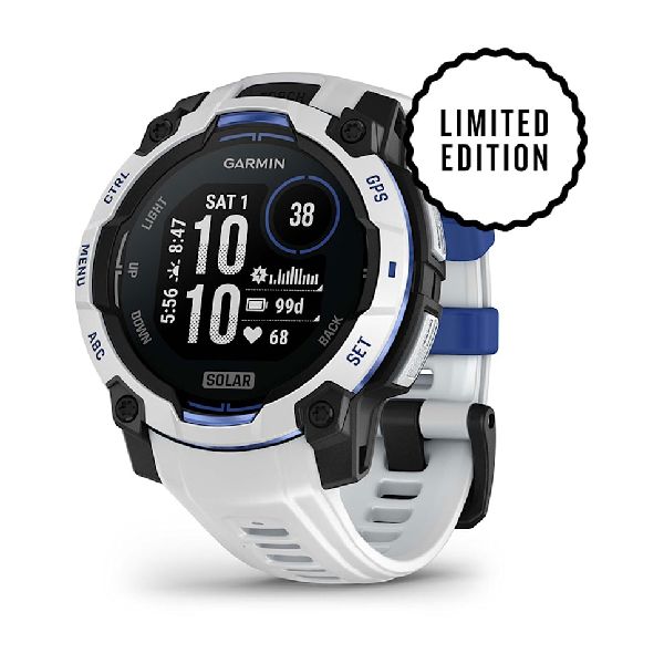 Instinct® 3 – 45 mm, Solar Whitestone with Whitestone/Bolt Blue Band
