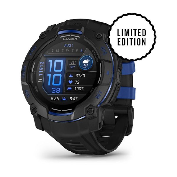 Instinct® 3 – 50 mm, AMOLED Black with Black/Bolt Blue Band