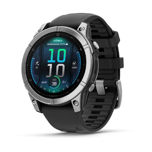fenix® E – 47 mm AMOLED - Stainless Steel with Black Silicone Band