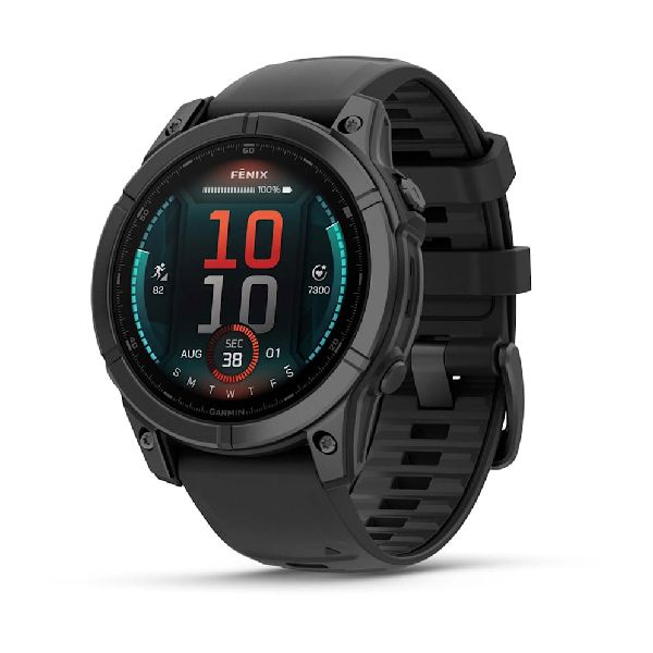 fenix® E – 47 mm AMOLED - Slate Gray Steel with Black Silicone Band