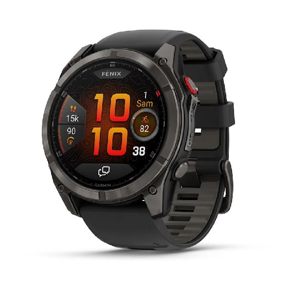 fenix® 8 Pro – 51 mm, AMOLED Sapphire, Carbon Gray DLC Titanium with Black/Pebble Gray Silicone Ban