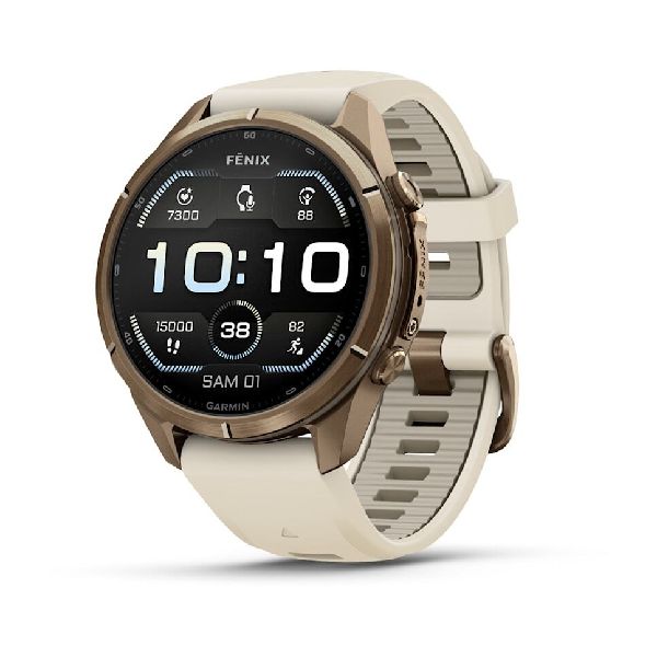 fenix® 9 Pro - 43mm - Titane or mat avec bracelet en silicone blanc crème/lin