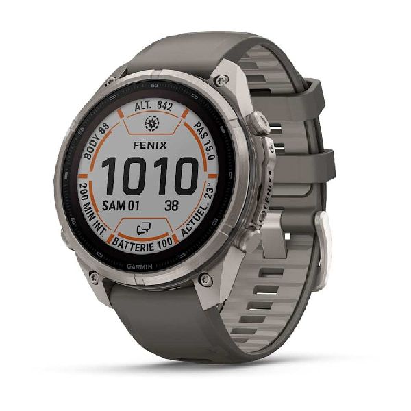 fenix® 9 Pro Solar - inReach® - 47mm - Titanium with Pebble Gray/Silver Gray Silicone Band