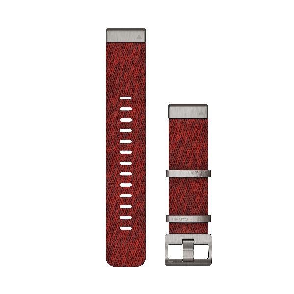 QuickFit® 26 Watch Bands - Heathered Red Jacquard-weave Nylon with Slate Hardware - 222 mm