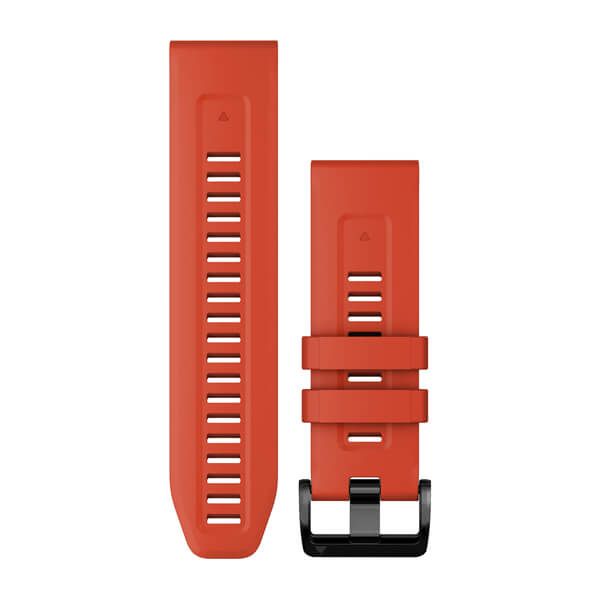QuickFit® 26 Watch Bands - Flame Red Silicone with Black Hardware - 223 mm
