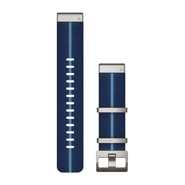 QuickFit® 22 Watch Bands - Indigo Striped Jacquard-weave Nylon with Silver Hardware - 222 mm