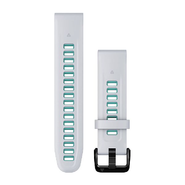 QuickFit® 20 Watch Bands - Whitestone/Aqua Silicone with Black Hardware - 194 mm
