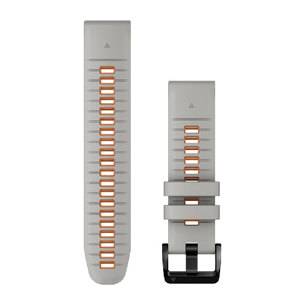 QuickFit® 22 Watch Bands - Fog Gray/Ember Orange Silicone with Black Hardware - 219 mm