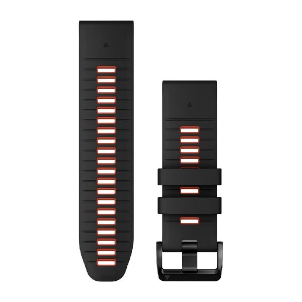 QuickFit® 26 Watch Bands - Black/Flame Red Silicone with Black Hardware - 219 mm