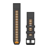 Bracelets de montre QuickFit® 22 - Silicone Graphite/Orange étincelante avec Fermeture Noir - 219mm
