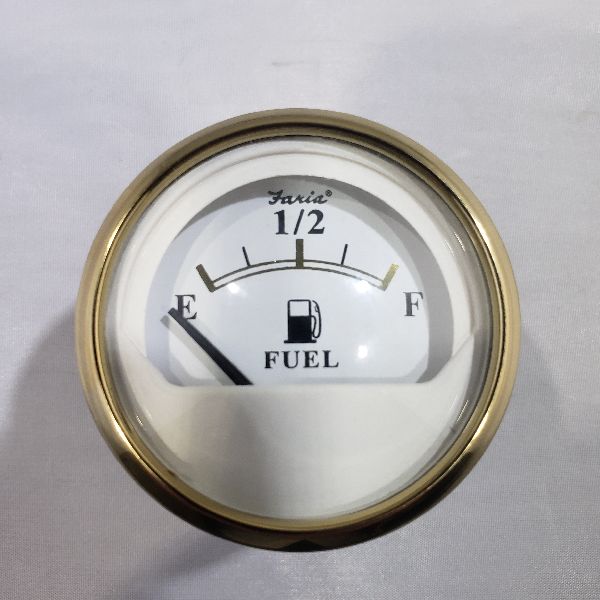 Jauge Fuel Faria 2" Contour Or, Fond Blanc, Verre courbé ** Sans Support Arrière **