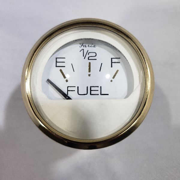 Jauge Fuel Faria 2" Contour Or, Fond Blanc, Verre courbé
