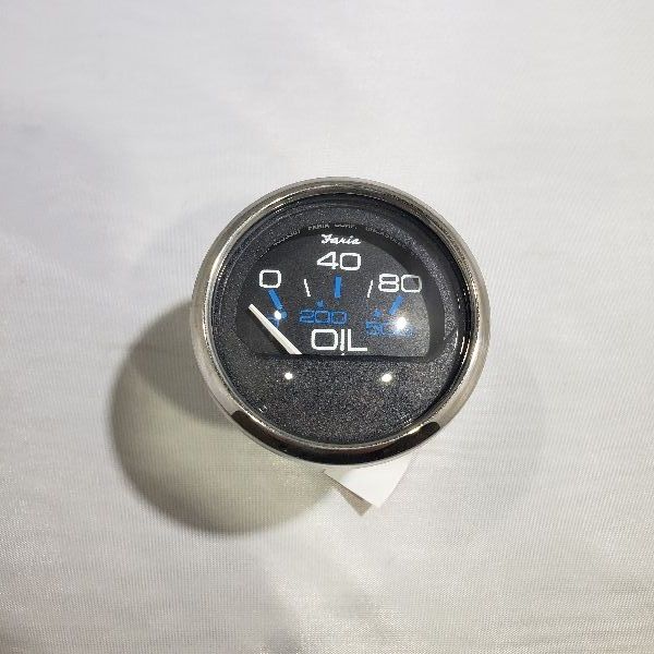 Jauge Pression Oil Faria 2" Contour Argent, Fond Noir, Verre Courbé ** Sans Support Arrière **