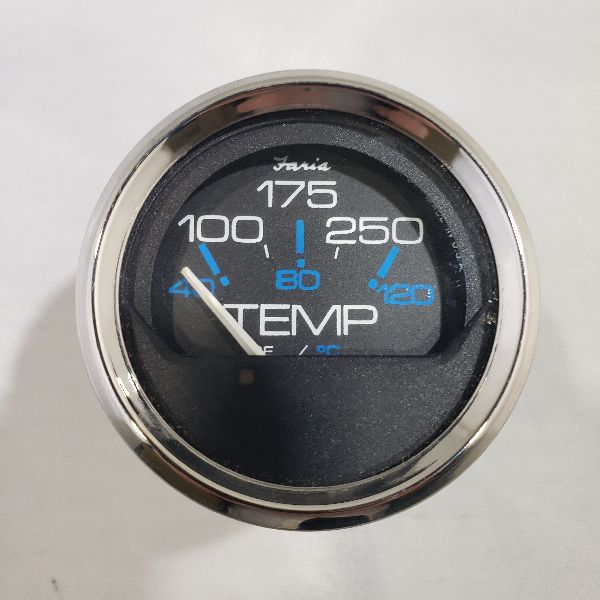 Jauge Oil Temp Faria 2" Contour Argent, Fond Noir, Verre Plat *** Sans Support Arrière