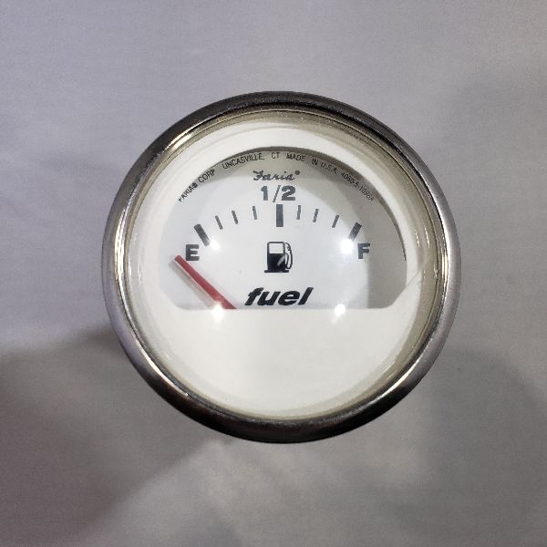 Faria Fuel Gauge 2" Silver Trim, White Back, Curved Glass