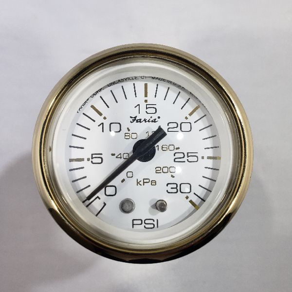 Faria Water Gauge 2" Gold Trim, White Back, Curved Glass