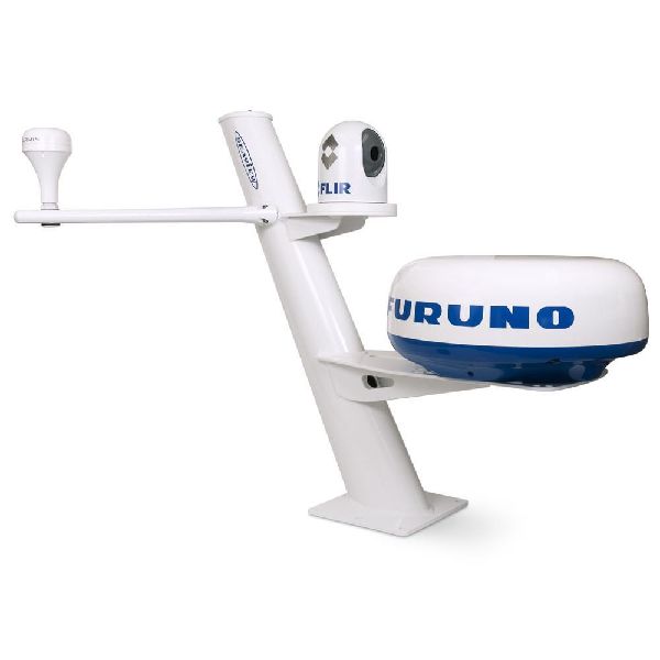 30" Tapered mast for closed dome radar mount, aft lean, removable spreaders, 10x10 plate + camera