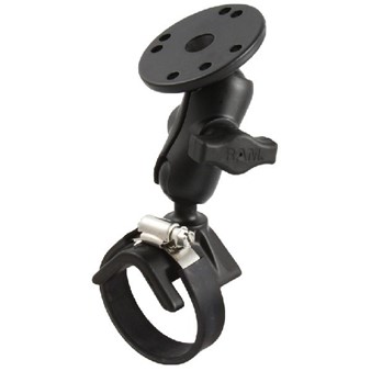 Strap Clamp Roll Bar with Short Length Double Socket Arm & 2.5" Round Base that contains the AMPs H