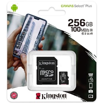 MicroSD Memory Card Kingston 256gb Canvas Select Plus with SD Adapter