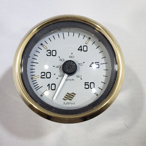 Faria SE9973A Speedometre Mecanique 3¼" 50MPH Contour Or, Fond Gris, Verre Corbé