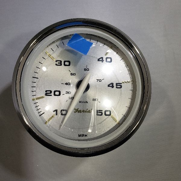 Faria Speedometre Mecanique 3¼" 50MPH Contour Argent, Fond Argent, Verre Courbé