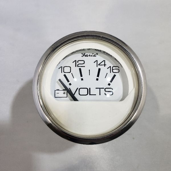 Jauge Volt Faria 2" Contour Argent, Fond Blanc, Verre courbé ** Sans Support Arrière **