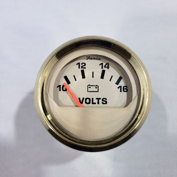 Faria Volt Gauge 2" Gold Trim, Beige Back, Flat Glass *** No Back Mount ***